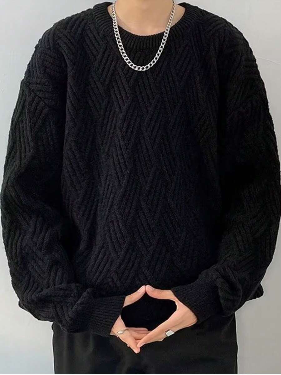 加大码男士复古圆领毛衣，秋冬针织套头衫，时尚百搭，朋克风，长袖上衣