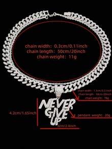 1件 NEVER GIVE UP 字母吊墜與全水鑽鏈，男女款時尚嘻哈龐克復古項鍊首飾 - 銀色 - 查看 5