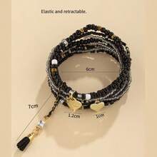 1 Set Sweet & Fresh-Style Rice Bead Material Heart-Shaped Pendant Multi-Layer Bracelet Set, Suitable For Daily Wear And Gathering With Friends - Black - View 2