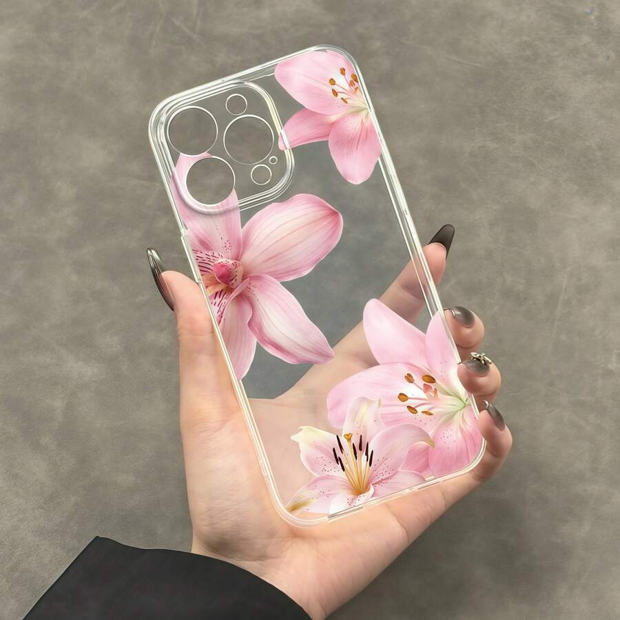 Flower 1pc Floral Transparent Full Coverage Shockproof TPU Phone Case Compatible With Apple & Series Waterproof Anti-Fall Scratch Resistant - Multicolor - View 1