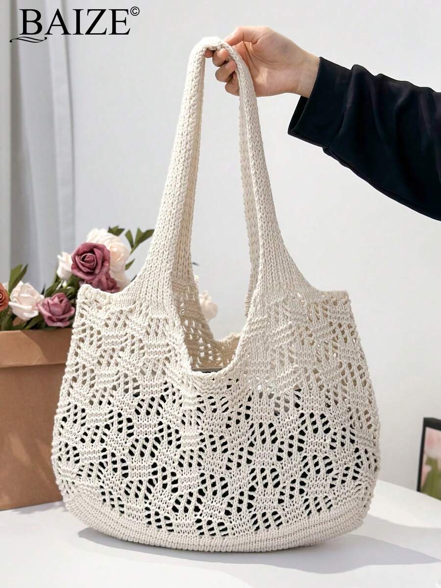 ENBEI Modische neue weiße gehäkelte Handtasche für Herbst/Winter, leicht und einfach zu tragen, große Kapazität gewebte Tragetasche, Damentasche, neue Damentasche für Herbst/Winter, beste Herbst Umhängetasche, geeignet für Pendeln, Reisen, Einkaufen, Rückkehr zur Schule, große Kapazität Handtasche, neues stilvolles Design, perfekt passend zu Herbstoutfits, Weihnachtsgeschenk