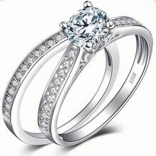 1 件 925 纯银简约 CZ 订婚和结婚戒指套装 - 銀色 - 查看 1