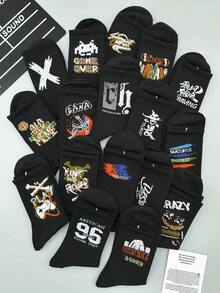 10 Pairs Random Graffiti Pattern Children's Socks, Black, Suitable For Daily Wear, Unisex - Multicolor - View 5