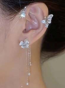 1pc Rhinestone Butterfly Decor Ear Wrap