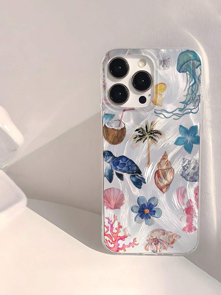 1 pieza Funda de teléfono suave con patrón de océano fresco, brillante, impermeable, a prueba de golpes y antideslizante, compatible con Apple Phone - Multicolor - Ver 1