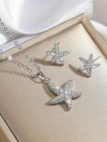 3 件女士首饰套装：海星耳钉，搭配优雅的海星吊坠项链，适合送礼、派对和日常佩戴