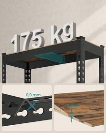 Étagère pour Charges Lourdes, Étagère de Rangement, Étagère de Cuisine, 5 Niveaux, 30 x 75 x 150 cm, Capacité de Charge 875 kg, pour Cave, Garage, Bureau, Marron Rustique - Marron + Noir - Voir 4