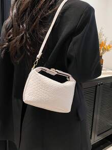 2025新款法式高端编织女士手提包，西式饺子包，小众质感通勤包，多功能托特包 - 白色 - 查看 6
