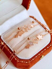 1 pieza Pulsera de cadena de doble capa con estrella de cinco puntas de zirconia cúbica elegante de plata esterlina S925 original, adecuada para uso diario, festivales, fiestas, regalo de joyas para mujeres