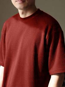 RelaxMax Men's Casual Oversized Textured Mesh Shirt - Red - View 1