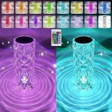 Lâmpada de para Iluminação Externa com Desenho de Rosa Diamante, Luz Noturna LED RGB com Controle Remoto e Toque, Dimmerável, Luminária de Mesa Recarregável por USB para Casa, Escritório, Encontros, Festa