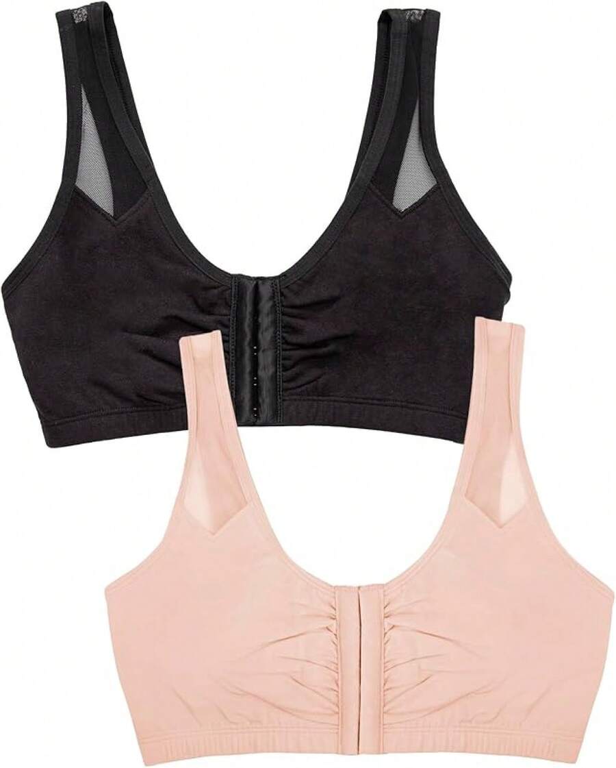 Fruit Of Loom Women's Comfort Front Close Sport Bra With Mesh Straps Sticky Bra