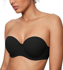 Sujetador sin tirantes con cobertura total y soporte de aros ocultos para mujer INLYRIC Inbarely Plus, con forro ligero y diseño sin costuras - Negro - Ver 1