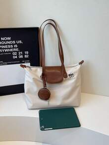 Large Capacity Tote Bag For Women, Fashionable Nylon Canvas Handbag, Commuter Shoulder Bag For Moms - White - View 5