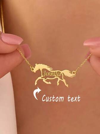 1pc Customized Running Horse Name Necklace, Unisex Stainless Steel Animal Pendant Necklace, Personalized Jewelry Gift