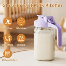 Breast Milk Pitcher, Mason Jar 32 Oz, Heavy Duty Wide Mouth Jar With Purple Flip Cap Lid And Pour Spout, Formula Pitcher Airtight Seal For Freshness And Convenience, Great For Cold Beverages - 紫色 - 查看 6