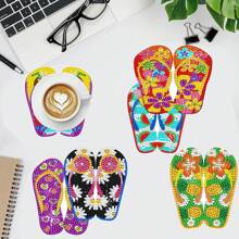 8pcs Diamond Painting Kits With Holders, Hawaiian Beach Slippers Pattern Series, DIY Diamond Art Coasters Set For Adult Beginner, Ideal Craft Gift