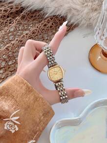 1pc Stainless Steel Strap Women Square Bracelet Watch, Elegant & Versatile, Shell Dial, Multi-Function, Suitable For Daily Wear