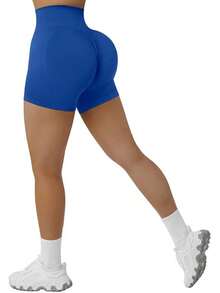 Seamless High Waisted Booty Shorts For Workout - 3" Azul Real - Ver 1