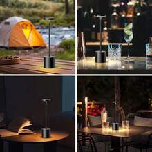 可充电无线LED台灯，三色平滑调光 - 便携式LED台灯，适用于餐厅、卧室、户外，现代金属设计，触控操作，可独立摆放，卧室夜灯 | 现代LED灯 | 无线灯，台灯，适用于家庭/酒吧/餐厅/酒店/办公桌，可作为生日礼物、圣诞礼物或夜灯送给朋友 - 均碼 - 查看 8