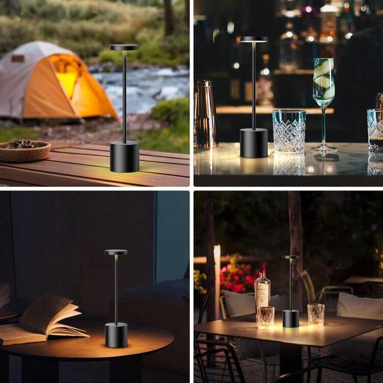 مصباح مكتب LED لاسلكي قابل للشحن، خافت ثلاثي الألوان - مصباح مكتب LED محمول، مناسب للغرفة الطعام والنوم والخارجي، تصميم معدني حديث، تحكم باللمس، قائم بذاته، إضاءة ليلية للغرفة | مصباح LED حديث | مصباح لاسلكي، مصباح مكتب، مناسب للمنزل/البار/المطعم/الفندق/مكتب، يمكن إهداؤه كهدية عيد ميلاد أو عيد الميلاد أو إضاءة ليلية لأصدقائك - مقاس واحد - مشاهدة 7