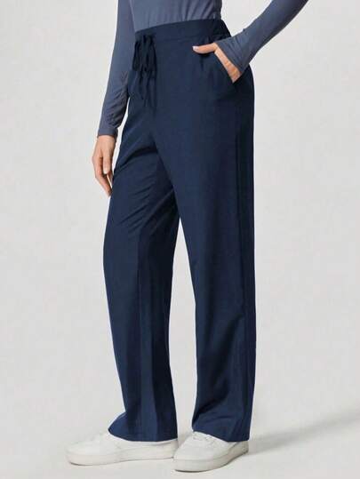 Drawstring Multi-Pocket Pants, Women's Work Casual Trousers, Versatile Pants Bottom