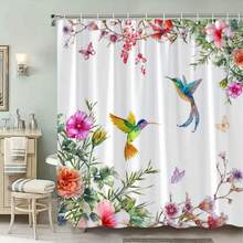 1pc Hummingbird And Flowers Shower Curtain, Non-Light-Blocking Polyester Fabric With Hooks, Windows And Walls Bathtub Bathroom Home Decoration Shower Curtain, All Season Universal Back To School Bathroom Decor - Multicolor - View 1