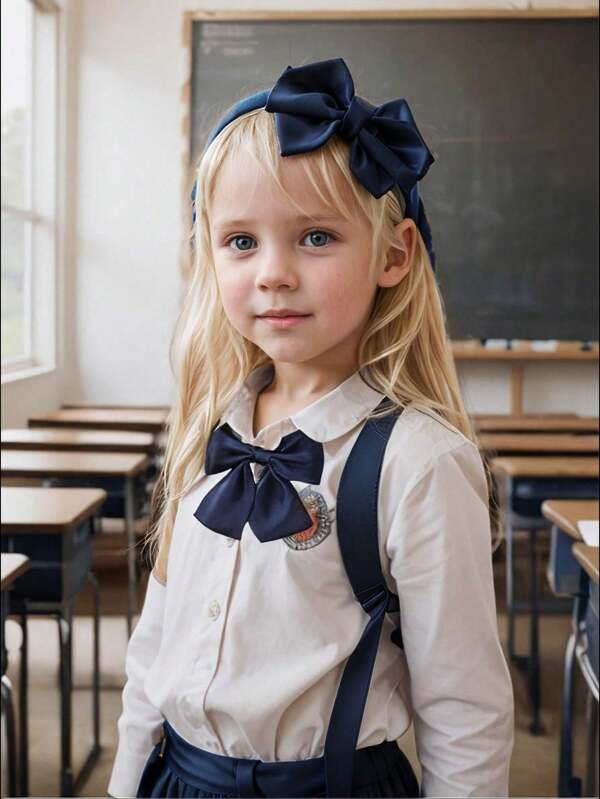2 Stücke/Set Marineblaue Uniform Haarbögen Haarband, HaarsAccessoires für kleine Kleinkind Mädchen, ein tolles Geschenk für den Kleidungsset Ihres Kindes für den Schulanfang