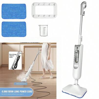 Vandise Scopa a vapore potente da 1500 W e pulitore a vapore portatile multiuso per pavimenti, tappeti, finestre, tappezzeria, cucina, bagno - Serbatoio da 400 ml, 2 panni lavabili, cavo da 4,8 m, protezione dal surriscaldamento, pulizia profonda di piastrelle e legno duro.