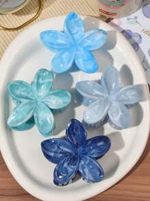 Set de 4 pinzas para el cabello con estilo Mori boho dulce de color azul claro con estampado de flores y mármol, accesorios de playa, accesorios de moda para el cabello, pinzas con forma de flor, para looks casuales de vacaciones para mujer en primavera/verano e invierno