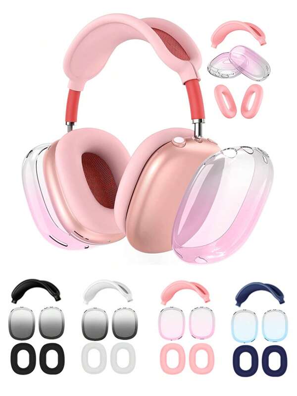 3 pièces / Set Nouveau étui transparent en TPU dégradé compatible avec les écouteurs Apple Max, comprenant un couvercle anti-poussière, anti-choc et résistant à l'eau pour le coussin d'oreille, le serre-tête et le boîtier