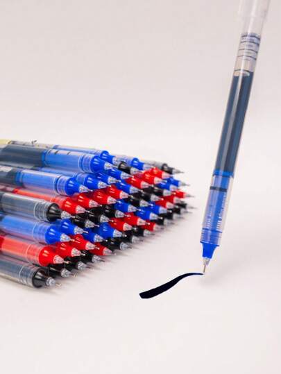 100pcs Straight Liquid Ball Pen Quick Drying Test Signature Gel Pen 0.5mm Black Blue Ink School Office Ball Pen Stationery School Rollerball Pen
