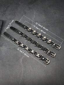 1 件欧美风格朋克摇滚 PU 皮革手链，简单而强大的嘻哈骷髅铆钉图案皮革腕带 - 黑色 - 查看 2