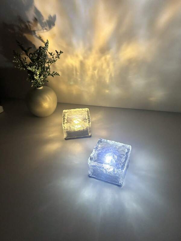 2 piezas Iluminación decorativa solar LED tipo cubo de hielo y ladrillo para sendero/patio/jardín al aire libre