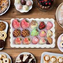1/2pcs Food Display Tray, Household Fruit & Food Display Platter, European Style Rectangular Cake Plate, Paper Cup Cake Snack Tray For Birthday Party Wedding Dried Fruit Tray, Party Display Platter, Home & Kitchen Supplies