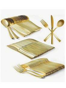 150pcs/75pcs Decorative Silverware Set (Plastic) - Including 50pcs Forks, 25pcs Knives, 25pcs Tablespoons - Reusable Wedding Cutlery Set For Dining, Parties, Dinners, Weddings, Kitchen And Valentine's Day,School Supplies