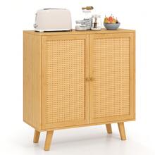 Bamboo Buffet Cabinet W/ PE Rattan Doors Freestanding Kitchen Cupboard Natural - Natural - View 1