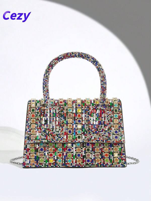 Cezy Bolso de mano de lujo con decoración de strass para damas elegantes, diseño ligero y de moda para ocasiones formales, bodas, fiestas y banquetes