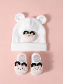 1 طقم قبعة و جوارب وردية محشوة كرتونية طفلية (2 قطعة)، شريط رأس مرن، ناعم ومريح للاطفال الصبيان والبنات، للارتداء الخارجي الكاجوال، بأسلوب عصر الألفية الجديدة