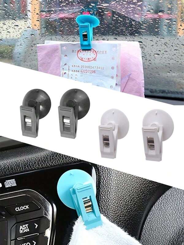 2/4 stuks auto-interieur raamclip, draagbare plastic zuignapclip voor auto-interieur, herbruikbare sterke metalen ticketpapieren handdoekklem voor autozonwering, zuignapkaartrekeningclip, multifunctionele decoratiehangers voor voertuigen, raamclip, verwijderbare zuignaphouder, voor zonneschermgordijn, parkeerkaart, auto-accessoires, 1 stuk