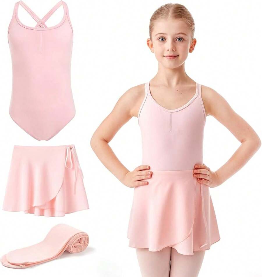 Ballet Leotards With Dance Skirt And Ballet Tights For Girls Toddler Dance Dress Outfit Combo - 02-芭蕾粉色 - 查看 1