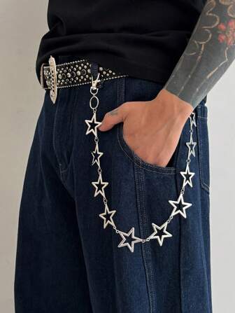 1 件时尚朋克简约星星腰链，男士时尚身体链，用于裤子装饰，适合日常、音乐节、派对装扮