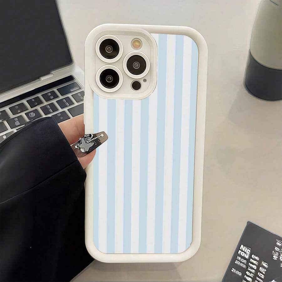 1pc Striped Checkered Phone Case With Precise Cutouts To Protect Camera, Shock-Absorbing Design Compatible With IphoneX XS/ 11 Pro Max/12 Pro Max/13 Pro Max/14 Pro Max/15 Pro Max/16 Plus/16 Pro Max - 米色 - 查看 1