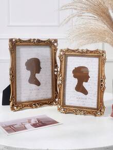 1pc Retro Vine Wreath Shaped Resin Photo Frame, Elegant Vintage Floral Pattern Decorative Border, Handpainted Home Decor Photo Frame, Suitable For Photo Display And Photography Prop - Gold - View 4