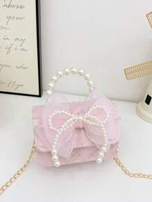 1pc Lace Bow Sweet Style Handbag, Fashion Pearl Bow Princess Style Cute Coin Purse Crossbody Bag, Korean Versatile, Casual Comfortable Strap, Smooth Long Design, Suitable For Girls Daily Shopping And Travel, An Ideal Gift Choice. - Bow Pearl Handbag - View 4