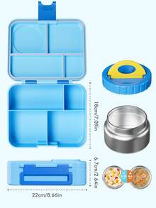 Meoky Bento Lunch Box with 9oz Soup Thermo – Leakproof 4-Compartment Food Container with Insulated Hot Food Jar, Ideal for School, Office, Travel, and Picnics - 藍色 - 查看 3