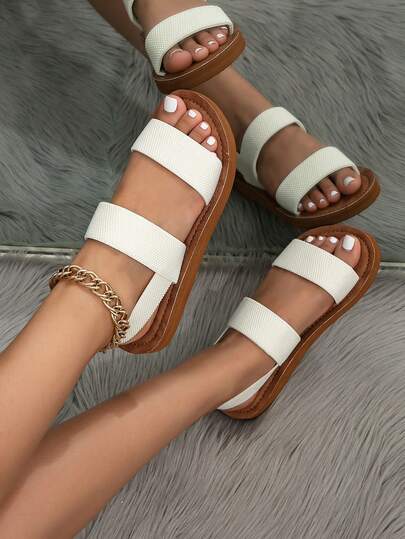 Kate Miuch 新款春夏女士拖鞋，韩版时尚沙滩凉鞋，女士白色露趾平底凉鞋