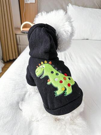 1 pieza Ropa para mascotas, Ropa para perros y gatos, Sudadera con capucha de dinosaurio arcoíris cómoda y linda para cachorros pequeños de moda casual