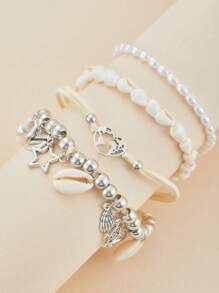 Set de 4 piezas de tobilleras de verano para mujer, tobillera artesanal de cadena con cuentas de arroz, estrella de mar y concha, estilo bohemio