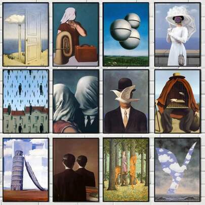 1pc/3pcs Wall Arts Posters Optional Frame Modern Surrealism Rene Magritte Classic Artwork Reproduction Posters And Print Canvas Painting Wall Art Picture For Living Room